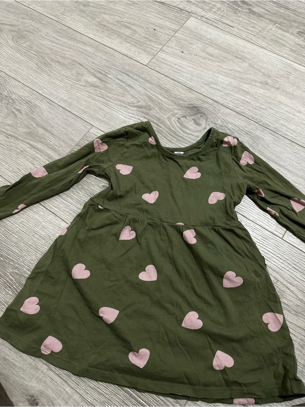 GAP Olive Green Dress with Pink Heart Pattern